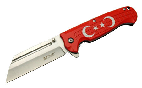 4-27 Kırmızı Tanto Kamp Çakı 21cm - Yarı Otomatik, Ay-Yıldız Baskılı Sap