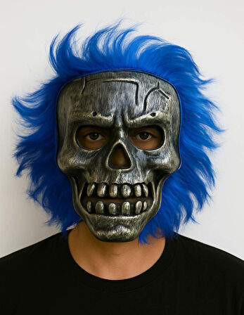 Wild Skull - Gümüş Kafatası Saçlı İskelet Maske
