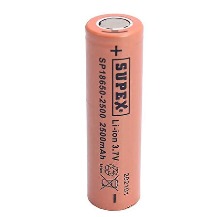 Supex 18650-2500 3.7V 2500 Mah Düz Kafa Li-Ion Pil