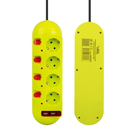 Vea Ve-E40Usb 4'Lü 2 Usb'Li 1.5 Metre Ayrı Anahtarlı Grup Priz