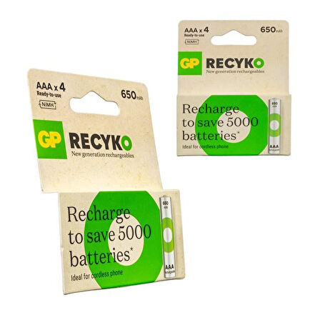 Gp Recyko 650 Mah R03 Aaa Şarjlı 4'Lü İnce Kalem Pil