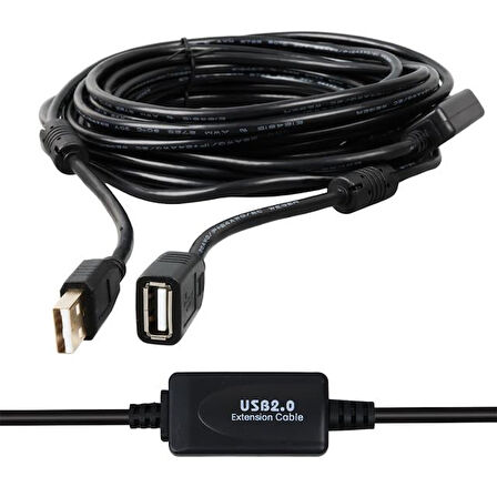 Pm-11955 Usb 2.0 Siyah Chipset 10 Metre Usb Uzatma Kablosu