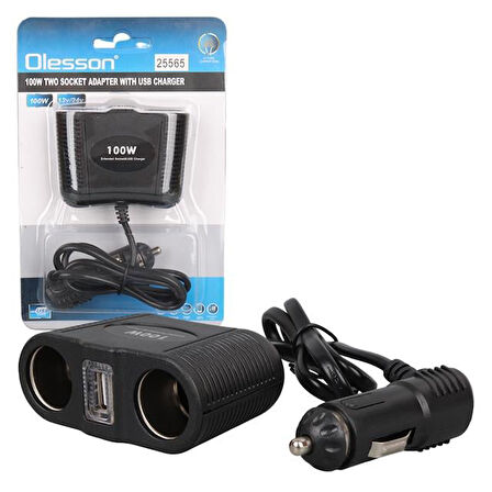 Olesson 1645 12-24V Tek Usb Girişli 100W 70Cm Kablolu 2'Li Araç Çakmak Çoklayıcı