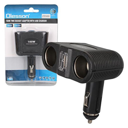 Olesson 1646 12-24V Tek Usb Girişli 100W Çiftli Araç Çakmak Çoklayıcı