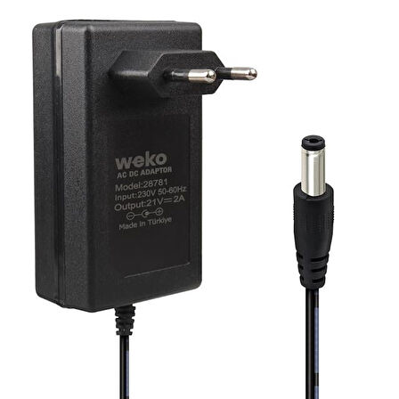 Weko 21 Volt - 2 Amper 5.5*2.5 Mm Uçlu Kırmızı Yeşil Ledli Priz Tipi Şarjlı Matkap Adaptörü