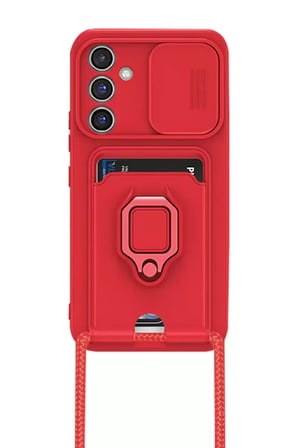 Galaxy A25 5G Kılıf Zuma Kartvizitli Yüzüklü Silikon - Kırmızı