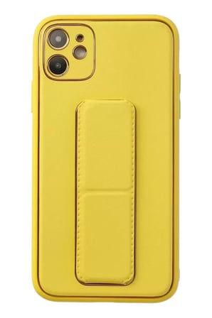 İphone 12 Coco Deri Standlı Kapak - Sarı