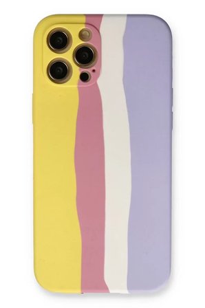 İphone 12 Ebruli Lansman Silikon - Sarı-Mavi