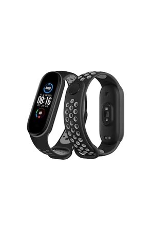 Mi Band 7 Spor Delikli Kordon - Siyah-Gri