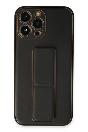 İphone 13 Coco Deri Standlı Kapak - Siyah
