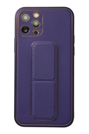 İphone 12 Coco Deri Standlı Kapak - Mor