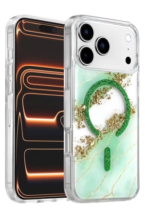 Onegif İphone 17 Lotus Simli Kapak - Yeşil