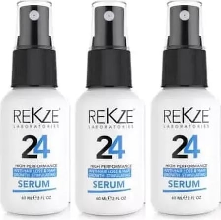 Rekze 24 Saç Kalınlaştırmaya,Uzamaya,Beslemeye,Dökülmeye,Kalıp Kellik/Alopesi Engel 60 Ml*3 Lü