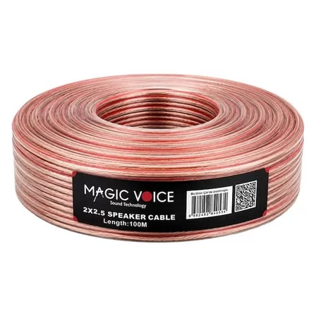 Magicvoice 2X2.50 Şeffaf Kırmızı Çizgili 100 Metre Hoparlör Kablosu