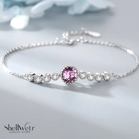 Melody 925 Gümüş kadın bileklik pembe taş detaylı parlak taşlı zarif tasarım, ayarlanabilir şık bileklik
