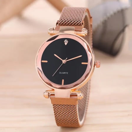 Saaté Rose Gold Mıknatıslı Klips Özelliğe sahip Quartz Kadın saat