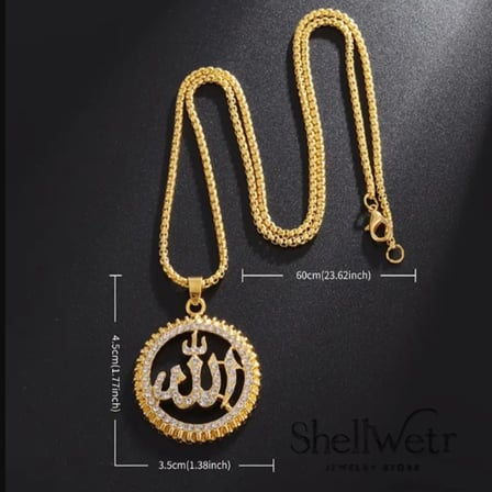 Allah esması hastalık ve musibetten koruyan kolye ı Allah Yazılı Altın Rengi Kolye