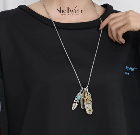 Totem Wings Otantik 4 lü tüy detaylı 925 ayar gümüş zincir unisex kolye  