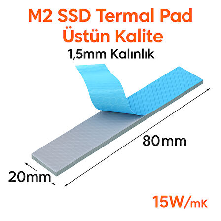 M2 SSD Termal Pad - Gri Renk | 1,5 mm Kalınlık | 80x20 mm | 15W/mK