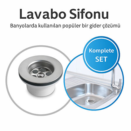 6,5 cm Paslanmaz Çelik Lavabo Sifon Kafası – Dayanıklı Plastik Gövde, Sızdırmaz Gider Başlığı