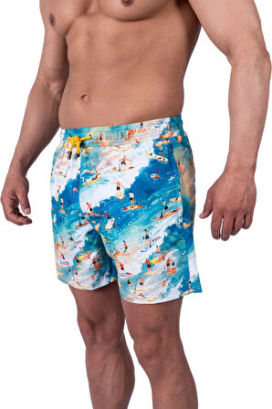 Bronz Surf Spirit Erkek Deniz Şortu Hızlı Kuruyan AquaDry Kumaş, Mavi Tonlar, Fermuarlı Cepli