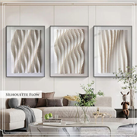 Metal Çerçeveli Gerçek Camlı 3'lü Silhouette Flow Tablosu