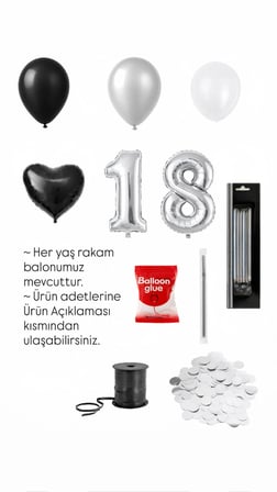 Siyah Gümüş Folyo Rakam Balonlu Yaş Seçenekli Mumlu Konsept Doğum Günü Balon Seti