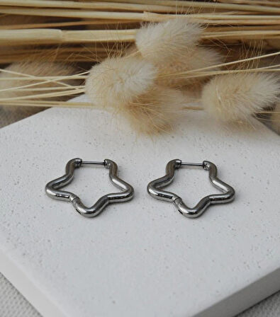 Silver Soft Köşeli Yıldız Çelik Küpe