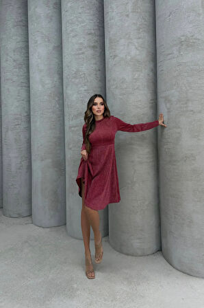 Lesa Wear Yumuşacık Likralı Simli Mini Gece Elbisesi