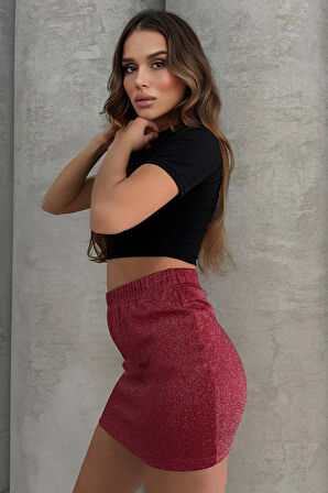 Lesa Wear Yüksel Bel Simli Mini Kalem Etek