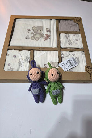 Kız Erkek Bebek Hastane Çıkışı % 100 Organik Pamuk 10'lu Kutulu Ayıcıklı