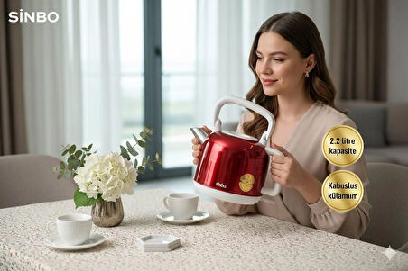 Kablosuz Kettle Sinbo Su Isıtıcı 2.2 Litre, Hızlı Kaynatma ve Otomatik Kapanma, Paslanmaz Çelik