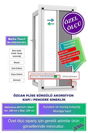 plise Pileli 100x220 Cm Sürgülü Akordiyon Kayar Sineklik Çelik, Ahşap, Pimapen Kapı Uyumlu