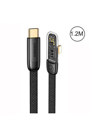 Usams SJ583 20W Lightning to Type-C Dirsek Hızlı Şarj ve Veri Kablosu 1.2m Şeffaf Siyah