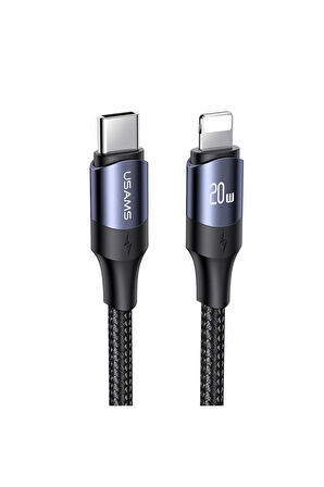 Usams SJ522 20W Lightning Hızlı Şarj ve Veri Aktarımı PD(60W) / (20W) Örgü Siyah 2M