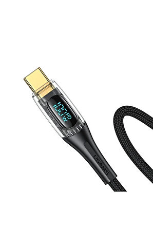 Usams SJ591 Type-C to Type-C PD 100W Şeffaf Dijital Ekran Kablo Hızlı Şarj 2m (Siyah)