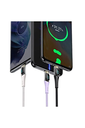 Usams SJ591 Type-C to Type-C PD 100W Şeffaf Dijital Ekran Kablo Hızlı Şarj 2m (Siyah)