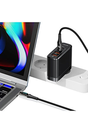 Usams SJ591 Type-C to Type-C PD 100W Şeffaf Dijital Ekran Kablo Hızlı Şarj 2m (Siyah)