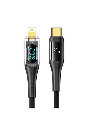 Usams SJ589 20W TypeC to Lightning Dijital Ekran Akıllı Çip Örgülü Hızlı Şarj ve Veri Kablosu 2M