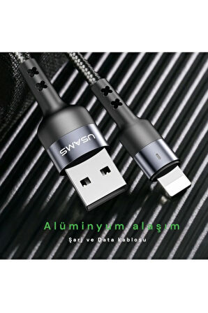 Usams US-SJ311 USB to Lightning Örgülü Şarj ve Data Kablosu 1m