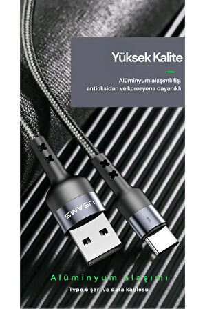 Usams US-SJ313 USB to Type-C Örgülü Şarj ve Data Kablosu Hızlı Şarj 1m