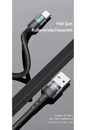 Usams US-SJ313 USB to Type-C Örgülü Şarj ve Data Kablosu Hızlı Şarj 1m