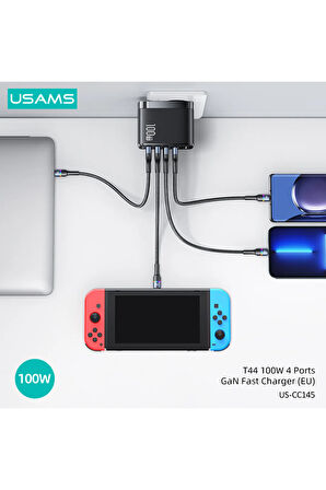 USAMS US-CC145 T44 100W 2 USB + 2 Type-C 100W GAN Şarj