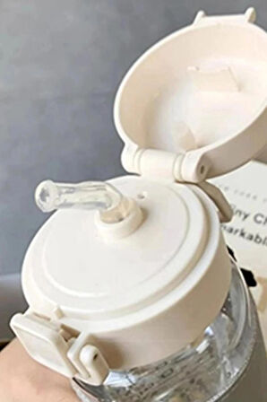  500 ML Pipetli Plastik Su Şişesi (Deri Görünümlü Kaplamalı Taşınabilir Sızdırmaz) - Öğrenciler İçin Uygun
