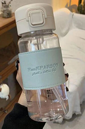500 ML Pipetli Plastik Su Şişesi (Deri Görünümlü Kaplamalı Taşınabilir Sızdırmaz) - Öğrenciler İçin Uygun