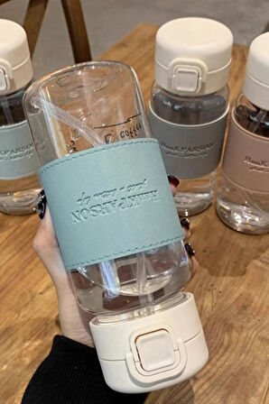 500 ML Pipetli Plastik Su Şişesi (Deri Görünümlü Kaplamalı Taşınabilir Sızdırmaz) - Öğrenciler İçin Uygun
