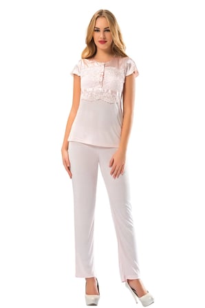 #Pijama Çeyizlik Esnek Kaliteli Likralı Rahat Şık Kadın Ev Giyimi Tasarım Pudra Penye Pijama Takımı