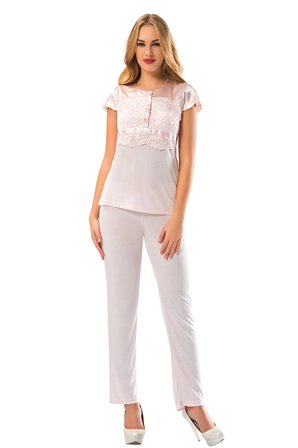 #Pijama Çeyizlik Esnek Kaliteli Likralı Rahat Şık Kadın Ev Giyimi Tasarım Pudra Penye Pijama Takımı