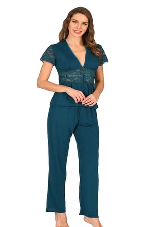 #Pijama Rahat Çeyizlik Likralı Esnek Yumuşak Kalite Kadın Ev Giyim Petrol Yeşili Penye Pijama Takımı