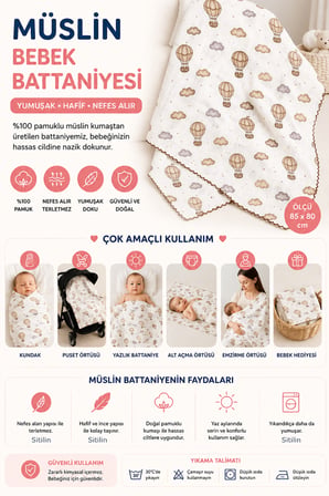 Kız Erkek Bebek Tek Kat Müslin Kundak Battaniye Ponponlu Yazlık Puset Örtüsü Bebek Hediyesi STL7181